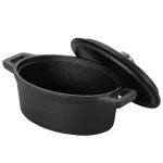 Gibson Home Campton 0.35 qt. Oval Cast Iron Mini Casserole Dish with Lid and Wood Base, Black thumbnail 5
