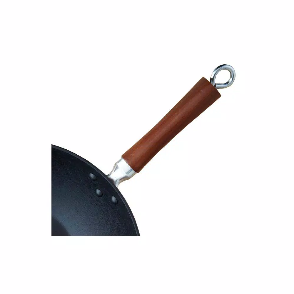 IMUSA 14 in. Light Cast Iron Pre-Seasoned Wok with Wood Handle