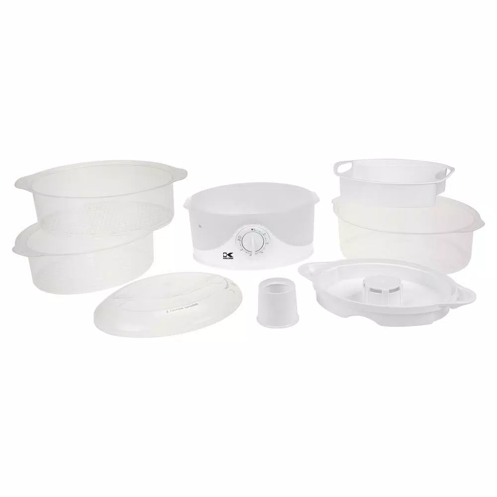 KALORIK 9.5 Qt. White Electric Food Steamer and Rice Cooker with 3-Tier Transparent Baskets and Built-In Timer