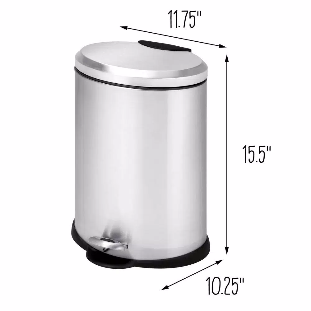 Honey-Can-Do 3.2 Gal. Stainless Steel Oval Step-On Trash Can with Removable Inner Bucket