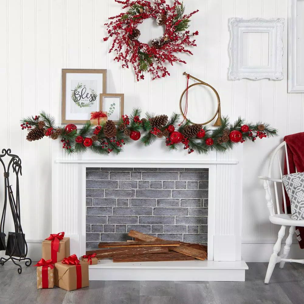 Nearly Natural 6 ft. Artificial Apple and Berry Christmas Garland with Pine Cones