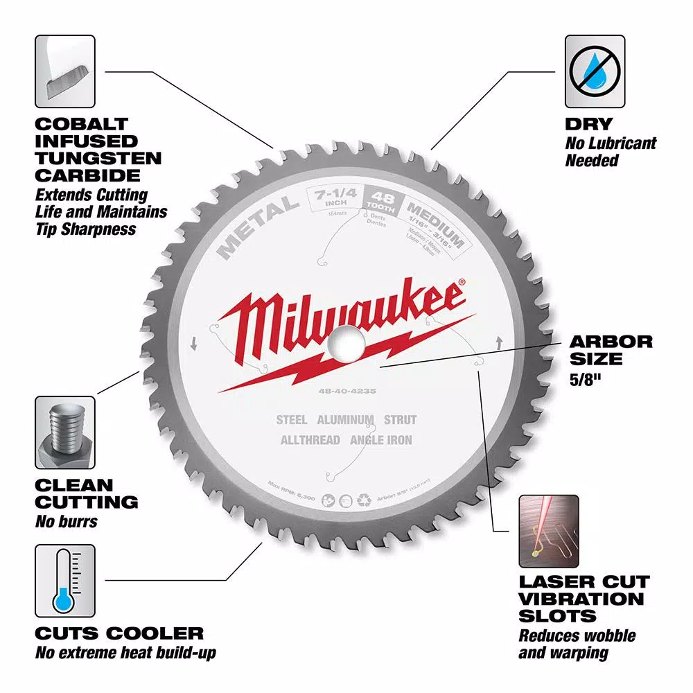 Milwaukee 7-1/4 in. 48T Carbide Metal Cutting Circular Saw Blade