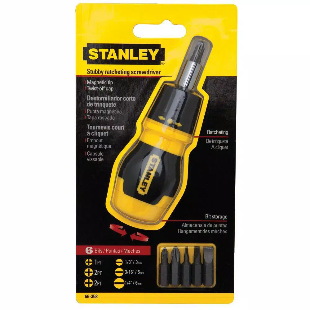 Stanley 6-in-1 Ratcheting Multibit Screwdriver with Chrome Vanadium Bits