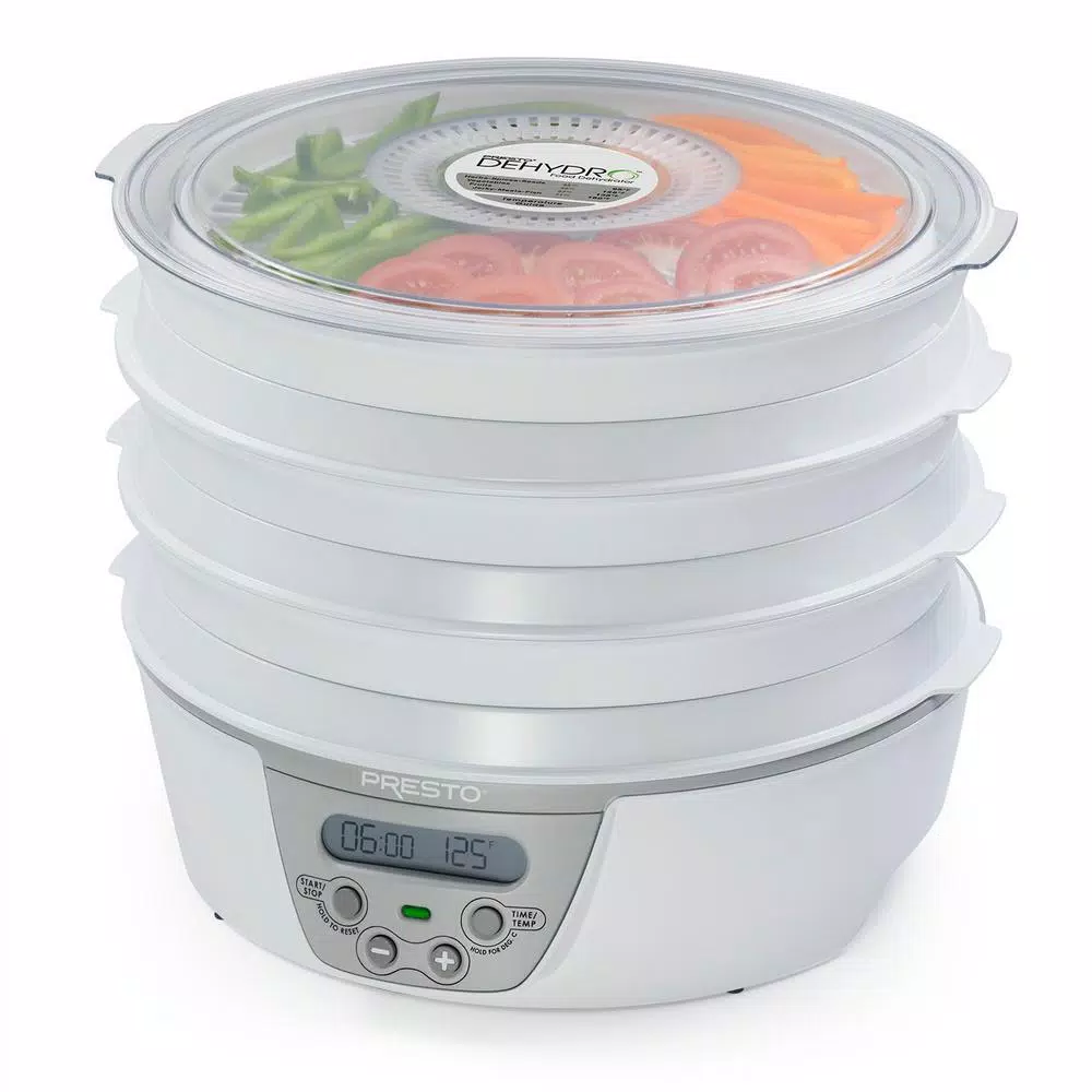 Presto Dehydro 6-Tray Digital Electric Food Dehydrator with Thermostat and Timer, White