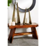 LITTON LANE Large Modern Gold Metal Triangular Candle Holder with Textured Hurricane Glass thumbnail 1