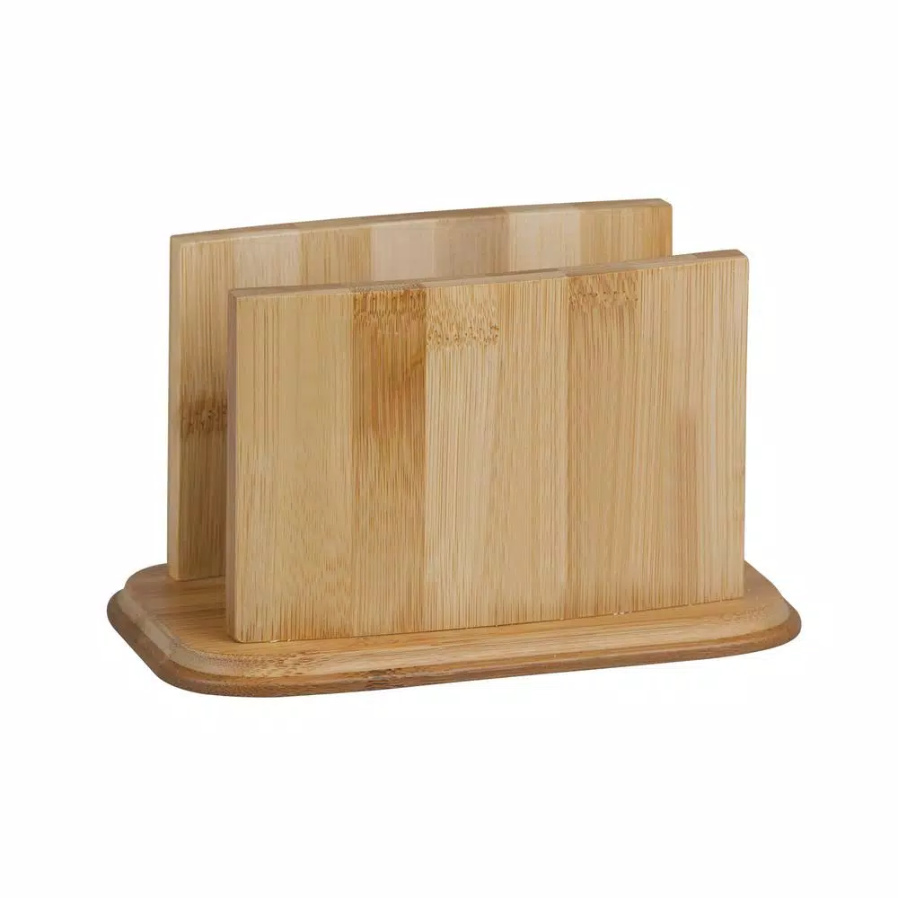 Home Basics Bamboo Napkin Holder - Natural Wood Vertical Standing Design for Kitchen & Outdoor Use