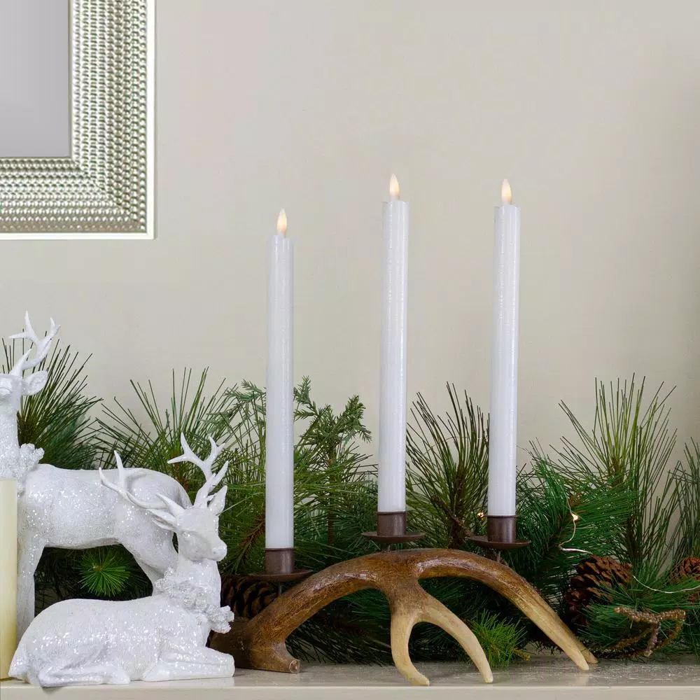 Northlight Set of 2 White Wax Flameless Taper Christmas Candles, 12 in. with 3D Flickering Light