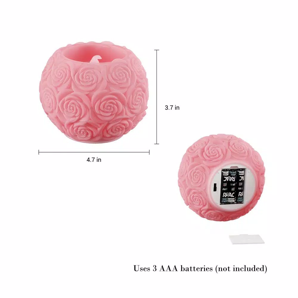 Lavish Home Rose Embossed Ball LED Flameless Candle with Remote, Rose Scented Real Wax