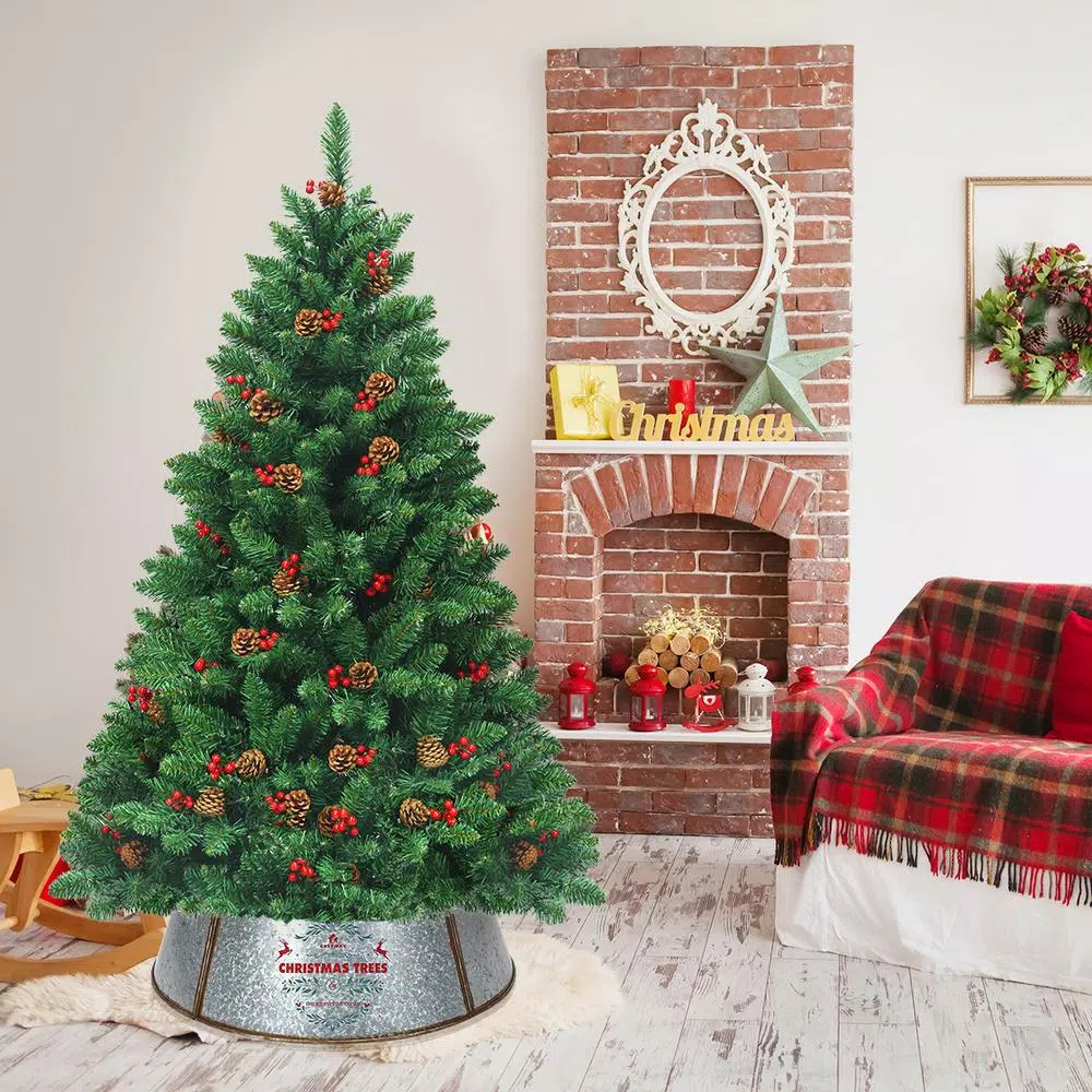 Costway 23.5 in. Silver Galvanized Metal Christmas Tree Collar