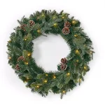 Noble House 24 in. Mixed Spruce Artificial Christmas Wreath with Pine Cones and Warm White LED Lights thumbnail 1