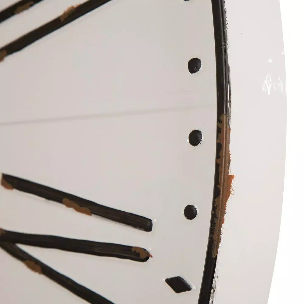Glitzhome 31.5 in. Oversized Farmhouse Metal Enamel Wall Clock - Antique White