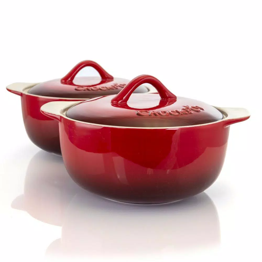 Crock-Pot Artistan 4-Piece Round Stoneware Casserole Set with Lids, Red