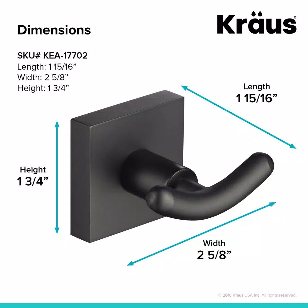 KRAUS Ventus Matte Black Double Hook Bathroom Robe and Towel Hook