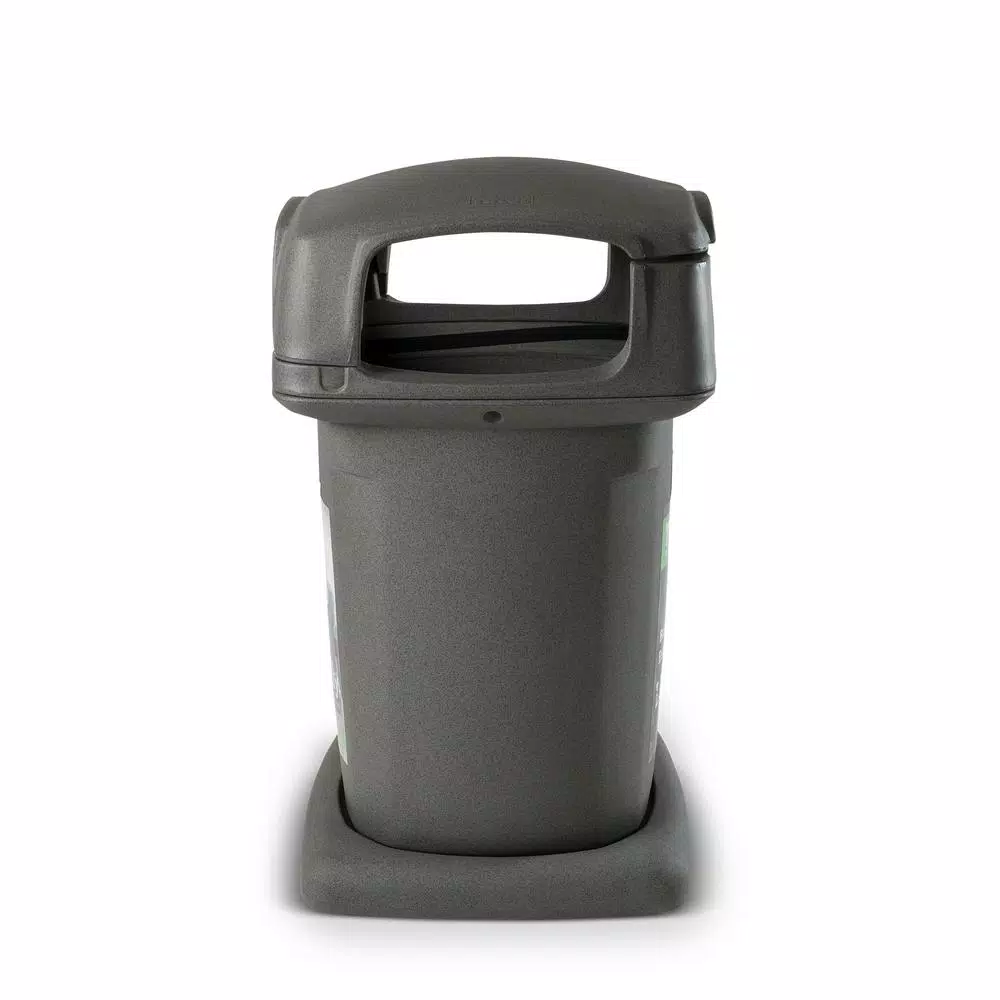 Toter 60 Gallon Heavy Duty Park Trash Can with Dome Lid and Bag Holder Straps, Gray