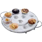 Godinger Two-Tier White Porcelain Serving Tray with Chrome Frame for Eggs, Muffins, or Cupcakes thumbnail 3