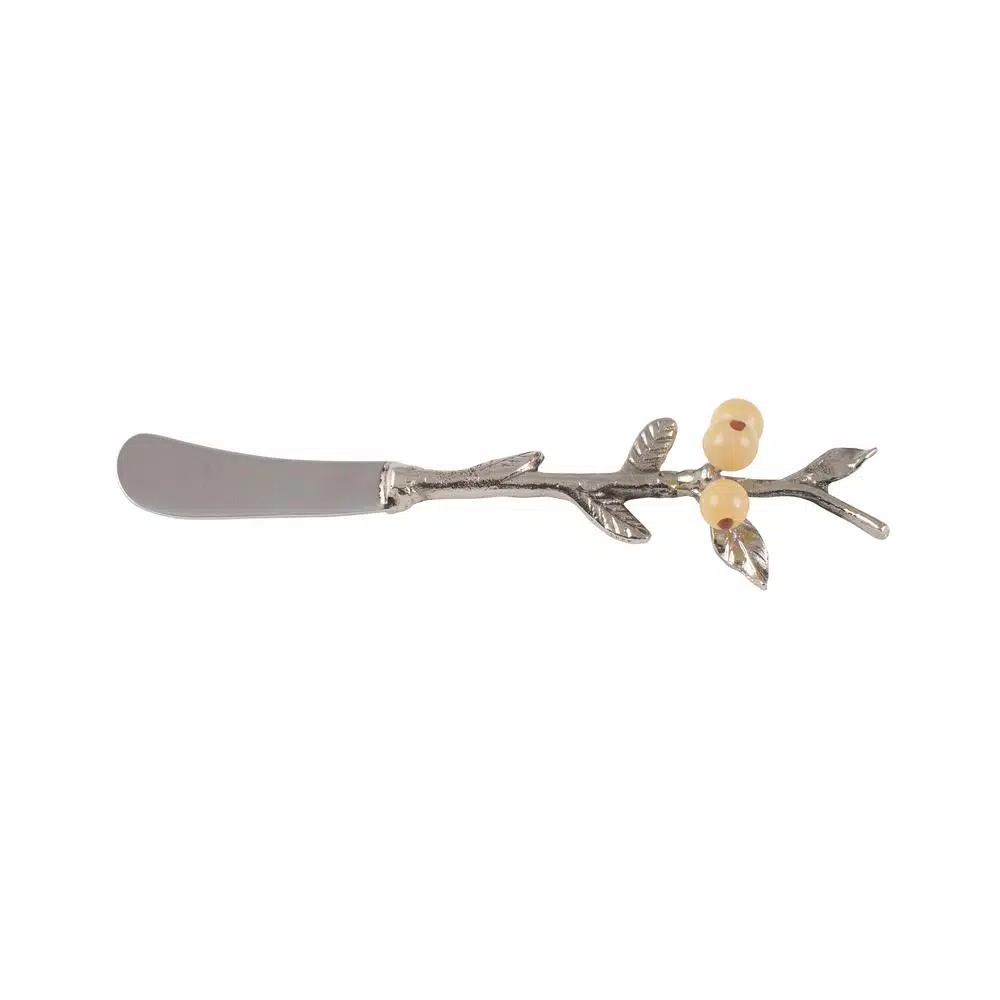 Fitz and Floyd Woodgrove 4-Piece Canape Knife Set with Antique Nickel Brass Handles