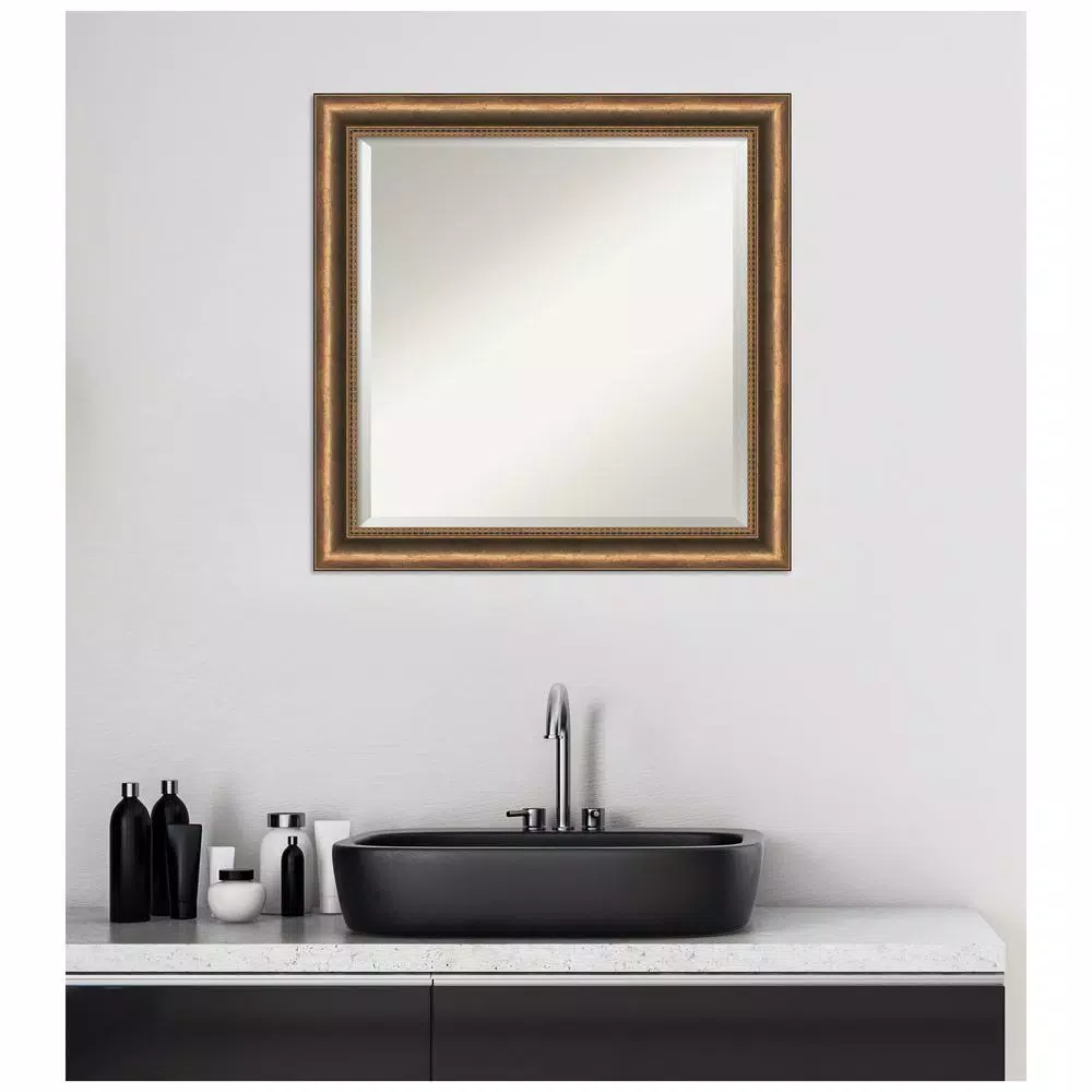 Amanti Art Manhattan 24 in. Square Bronze Wood Framed Beveled Edge Bathroom Vanity Mirror