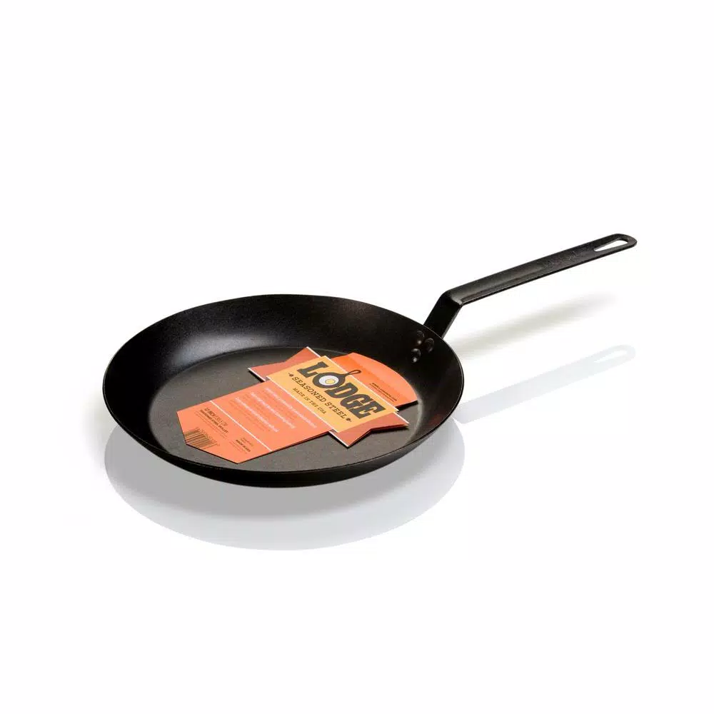 Lodge 12 in. Carbon Steel Skillet, Seasoned Black Heavy Duty Pan