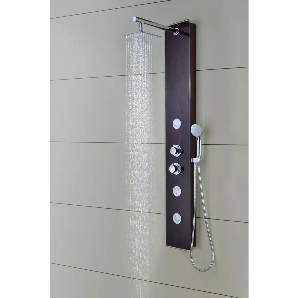 ANZZI Pure 59 in. 3-Jet Full Body Shower Panel System, Mahogany Deco-Glass with Heavy Rain Head & Handheld Sprayer