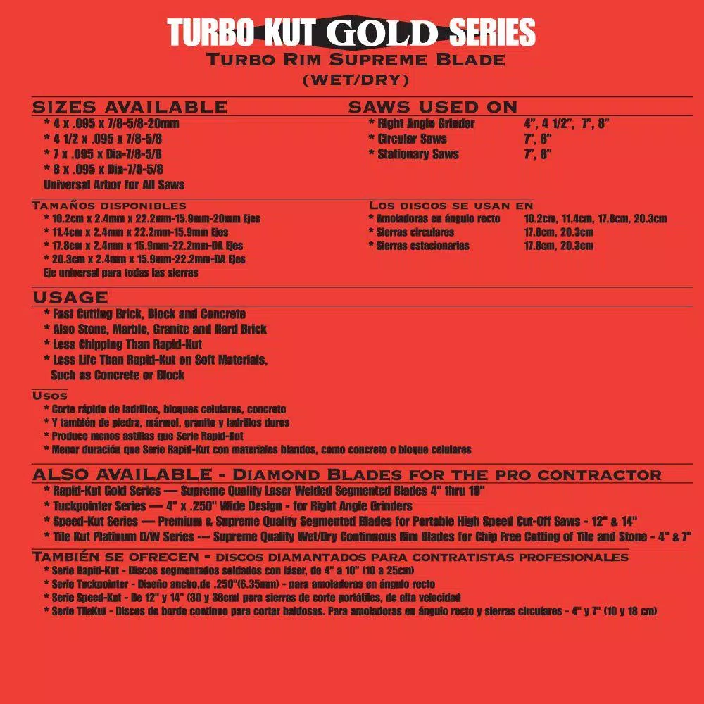 Quasar Turbo Kut Gold 4 in. Turbo Rim Supreme Diamond Blade for Angle Grinders