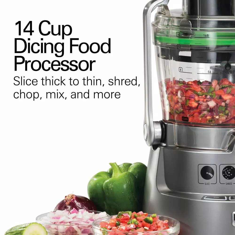 Hamilton Beach Professional 14-Cup Dicing Food Processor, 600W, Grey