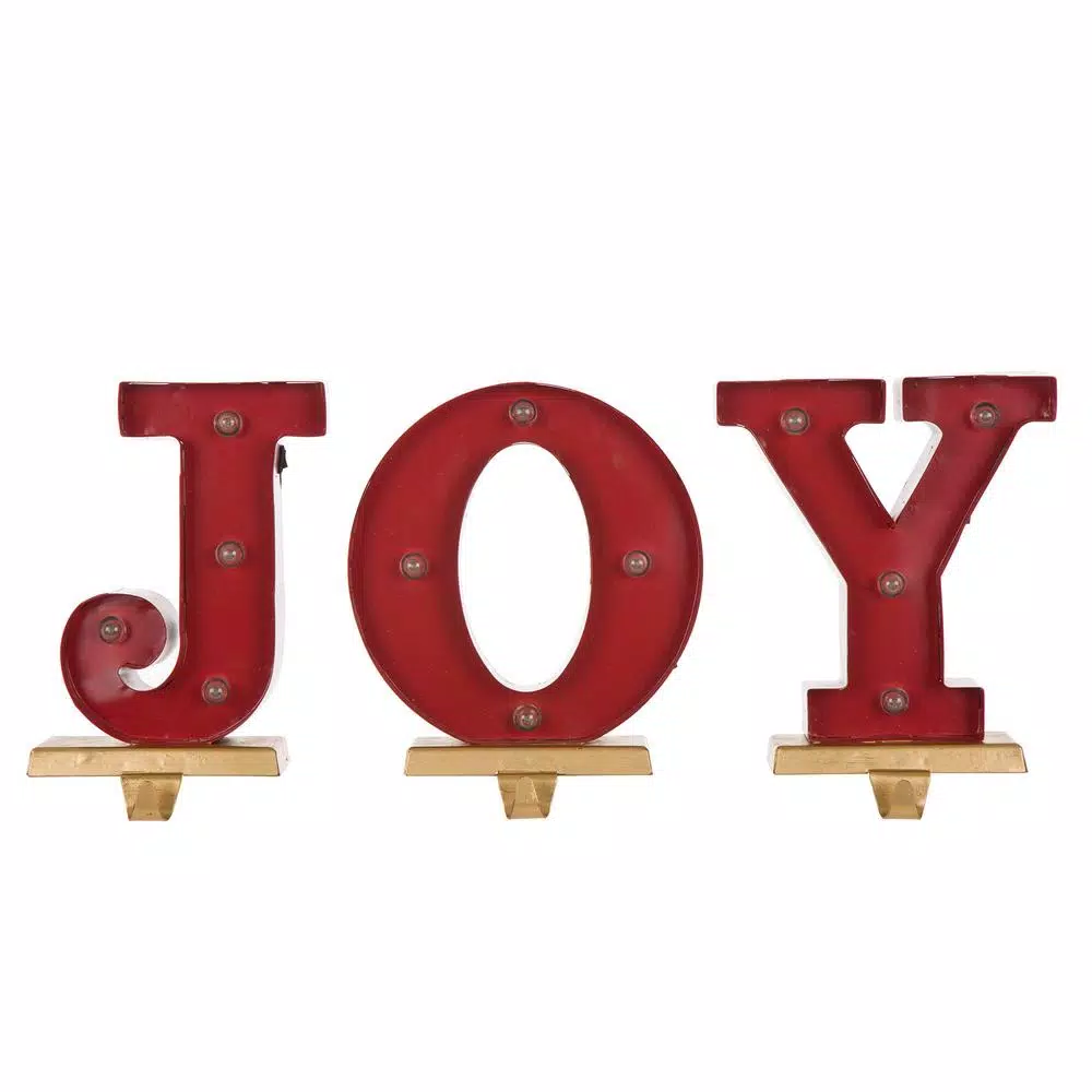 Glitzhome JOY Metal Stocking Holder Set of 3 - Illuminating Holiday Tabletop Decor