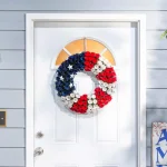 Gerson 21.5 in. Americana Wood Flower Wreath - Patriotic Red, White, and Blue Flag Inspired Decor thumbnail 2