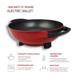 Boyel Living 1400W Professional Non-Stick Copper Electric Skillet, 13 in. Jumbo Capacity, Red thumbnail 6