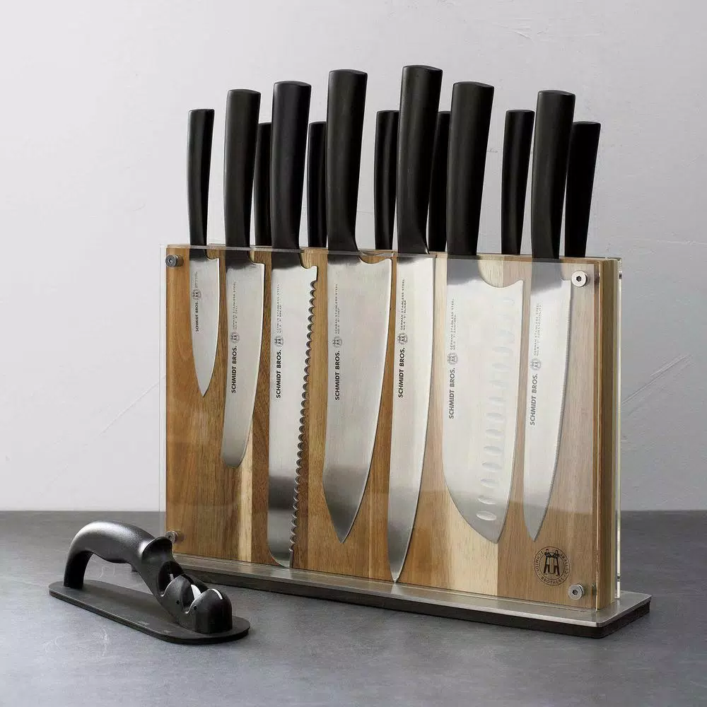 SCHMIDT BROS. Schmidt Brothers Carbon 6 15-Piece German Stainless Steel Cutlery Set with Acacia Wood Downtown Knife Block