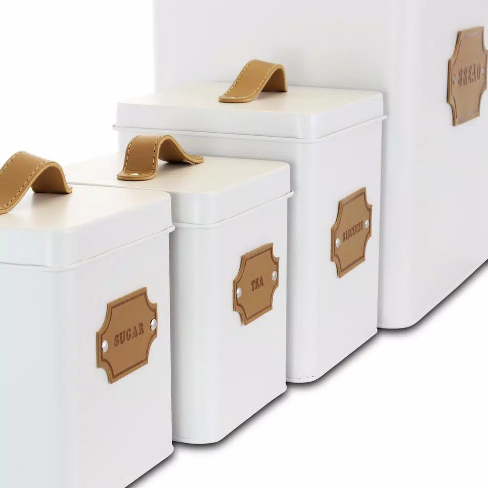 MegaChef 5-Piece Metal Kitchen Canister Set with Matte White Finish