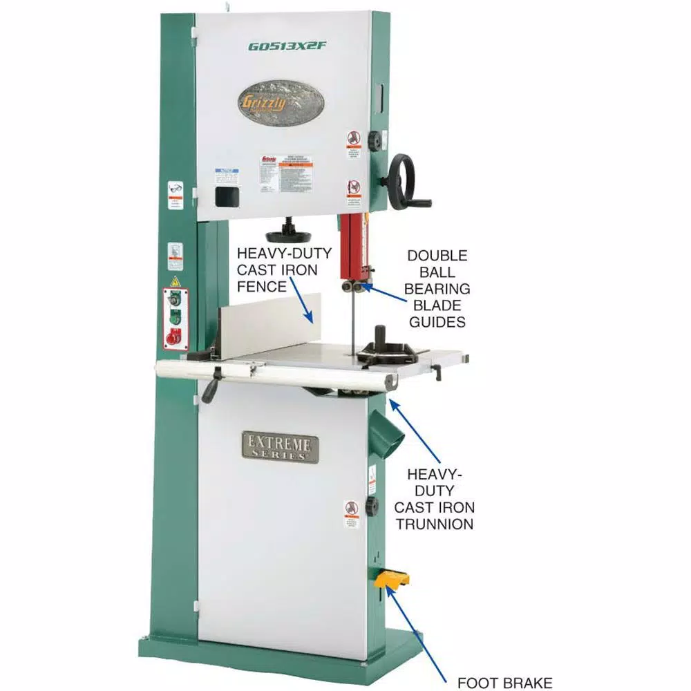 Grizzly Industrial Grizzly 17-Inch Extreme-Series 2 HP Heavy-Duty Bandsaw with Cast-Iron Trunnion and Foot Brake