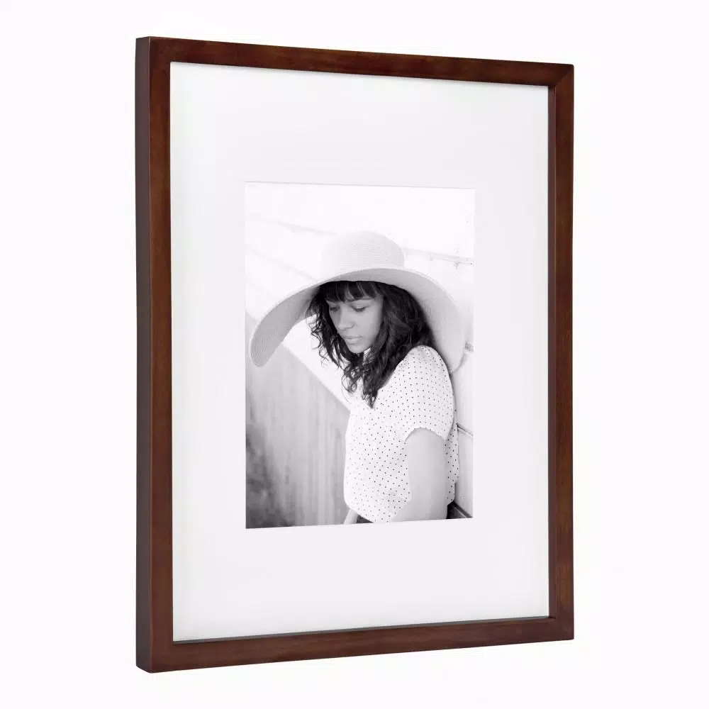 DesignOvation Gallery 13 x 16 in. Walnut Brown Wood Picture Frame with White Mat for 8 x 10 in. Photos