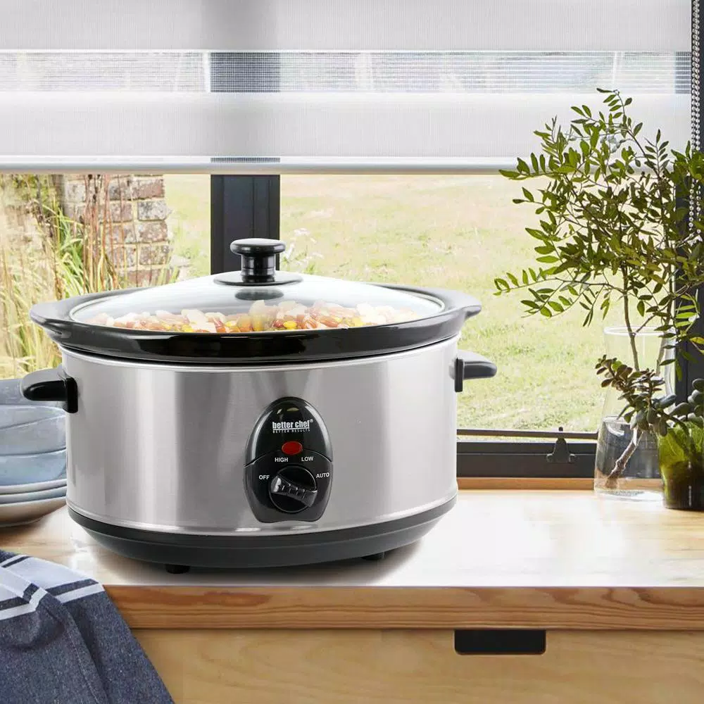 Better Chef 3.7 Qt. Silver Oval Slow Cooker with Stoneware Container