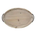 Stratton Home Decor Natural Wood Oval Tray with Black Metal Handles thumbnail 5