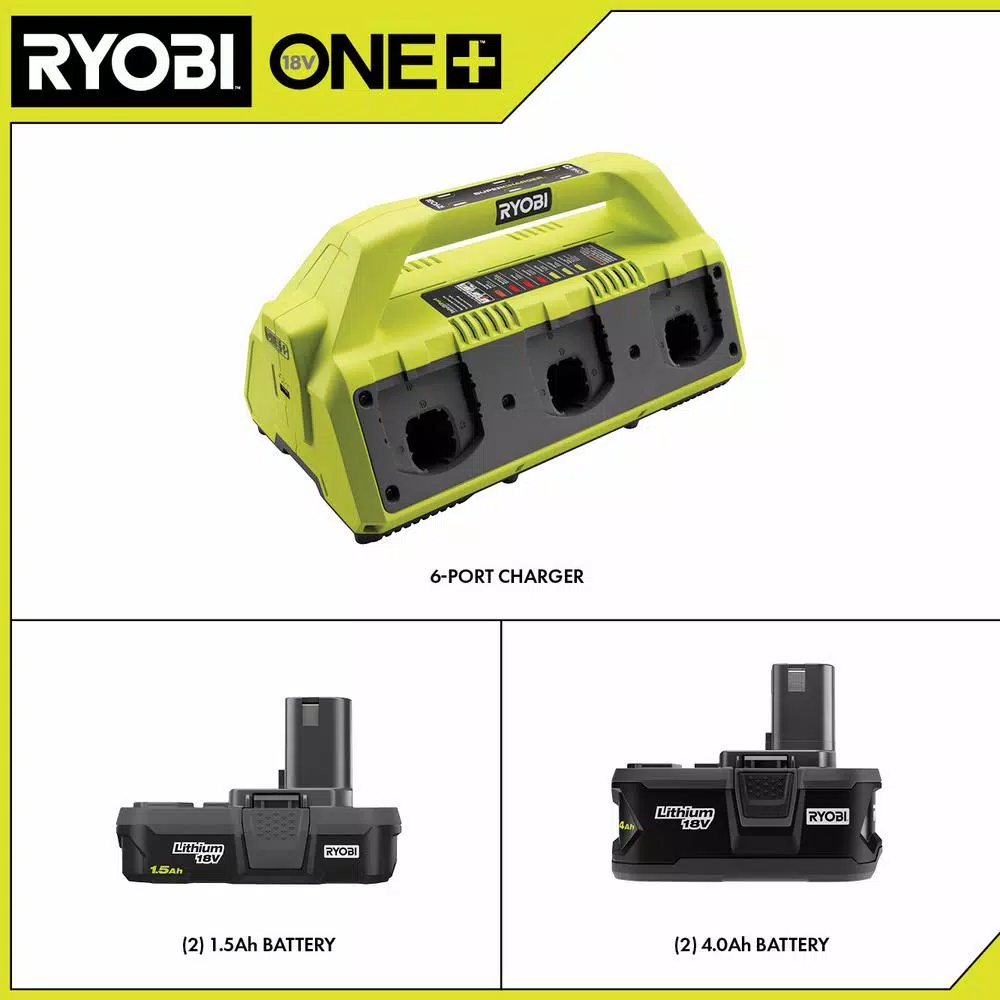 RYOBI 18V ONE+ 6-Port IntelliPort Supercharger Kit with (2) 1.5 Ah and (2) 4.0 Ah Batteries