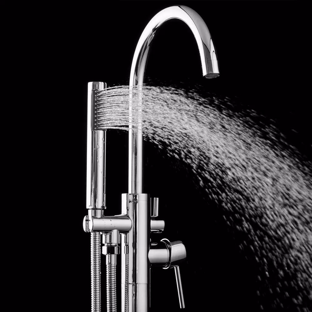 AKDY Freestanding Floor Mount Roman Tub Faucet with Hand Shower, Chrome