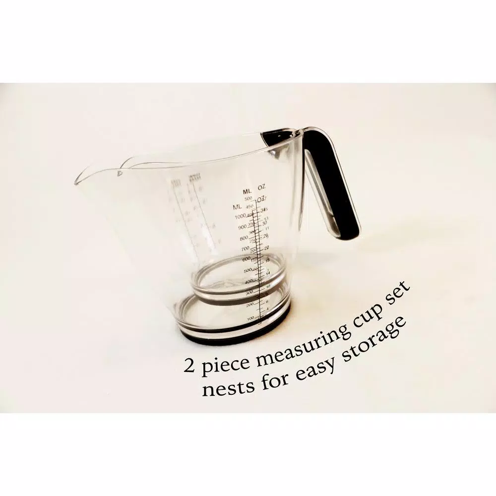 Cook Pro 2-Piece Plastic Measuring Cup Set with Non-Slip Grip Handles and Nesting Design
