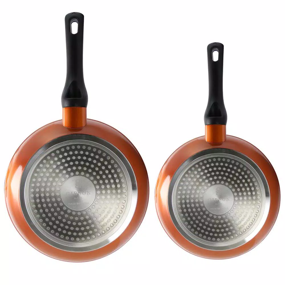 Gibson Home Hummington 2-Piece Aluminum Ceramic Nonstick Frying Pan Set, Metallic Copper
