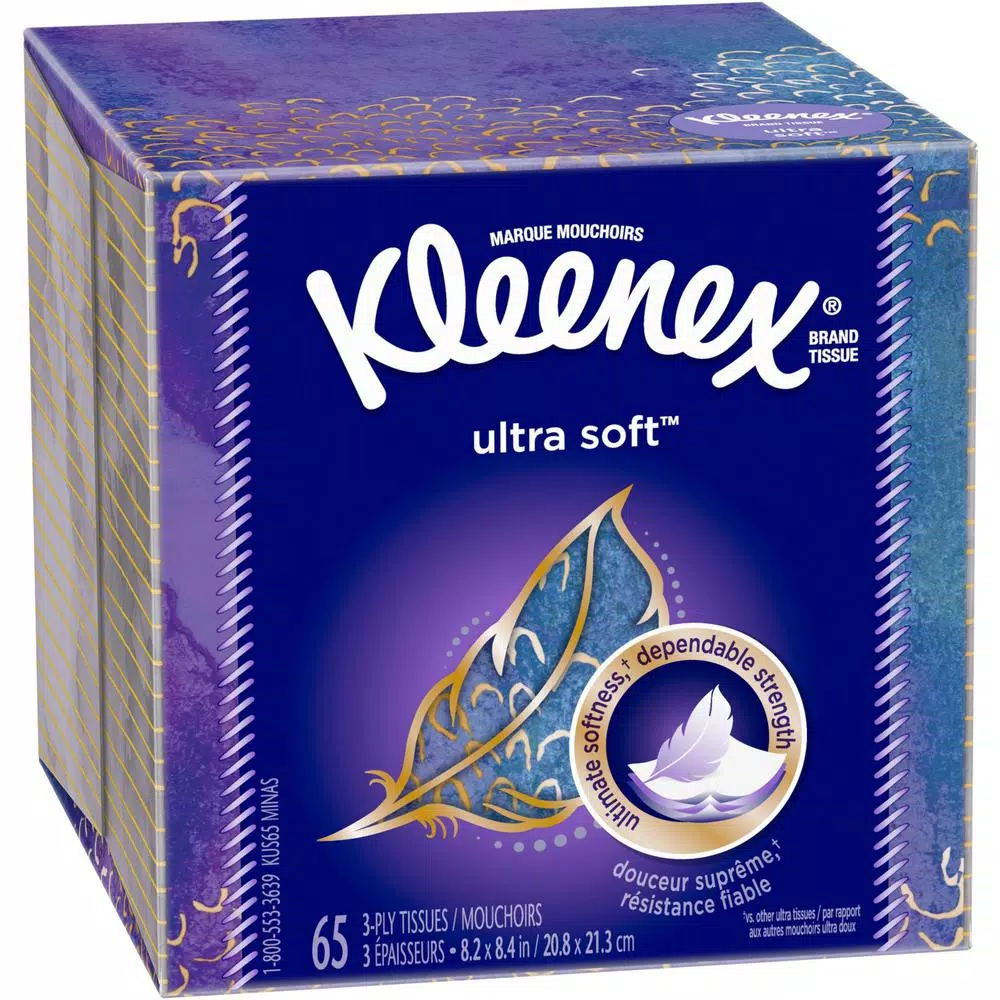 Kleenex Ultra Soft Facial Tissues, 3-Ply, 65-Count Cube Box