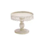 LITTON LANE 10 in. Round Whitewashed and Rust Brown Iron Cake Stand with Pierced Floral Bunting thumbnail 1