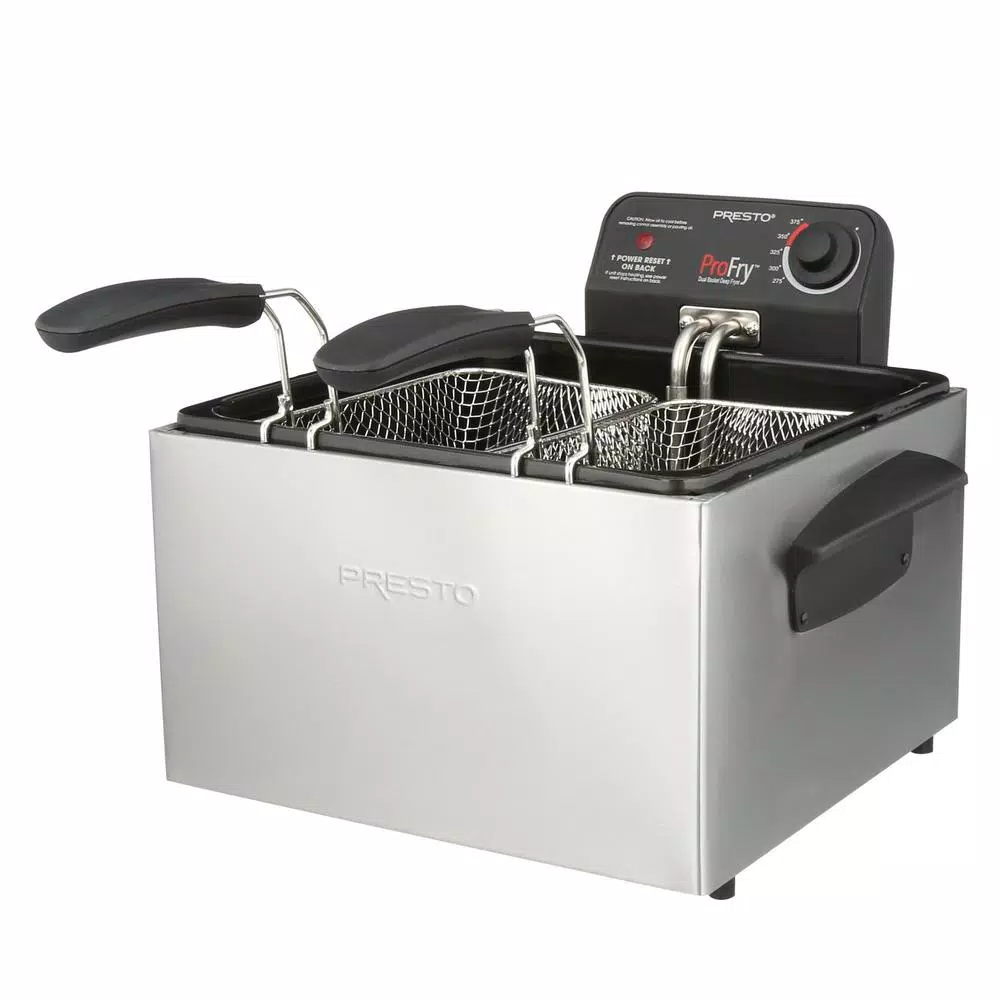 Presto ProFry 12-Cup Deep Fryer, 1800W Electric Immersion Element with 2 Oblong Baskets