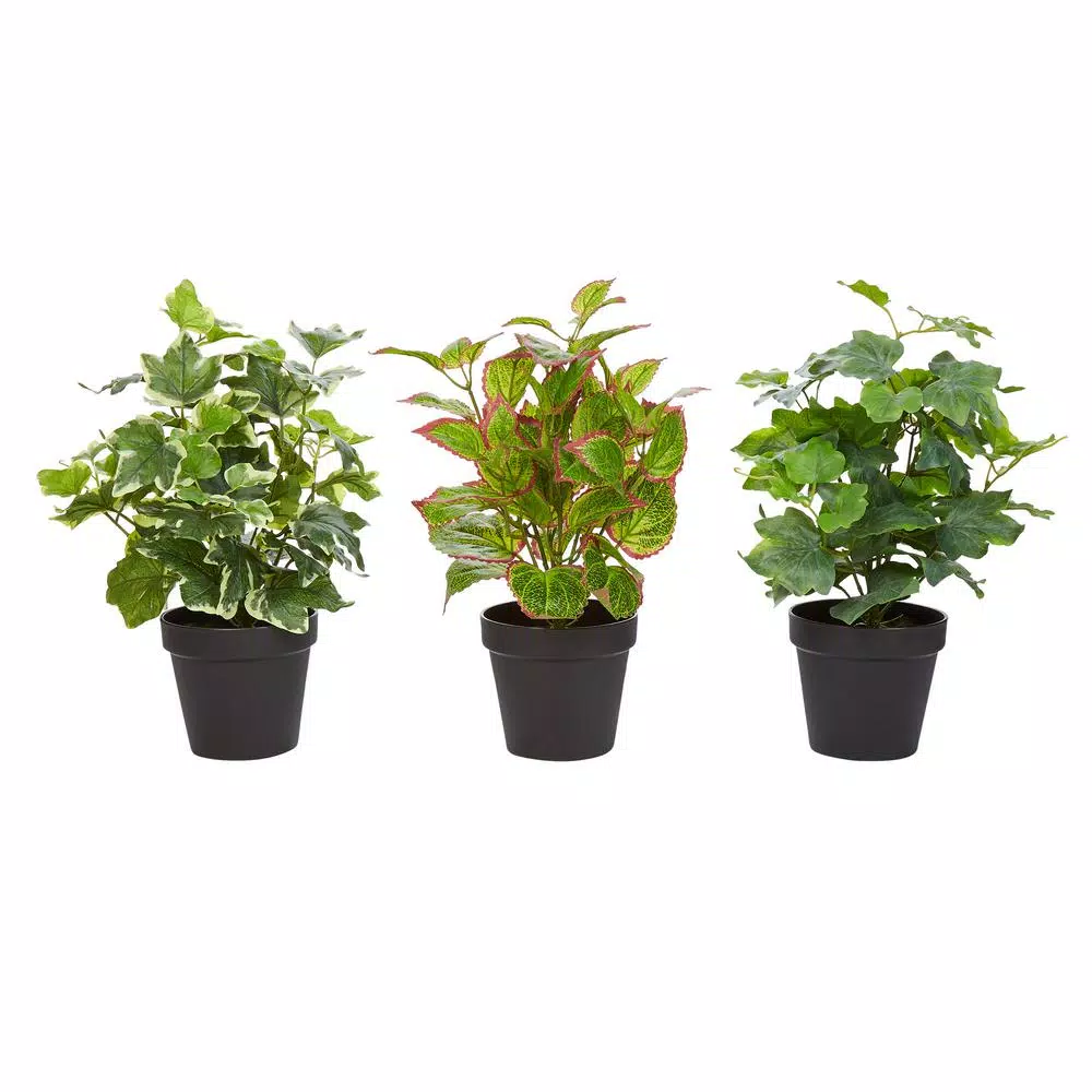 Pure Garden 13.5 in. Assorted Faux Foliage Arrangement Set of 3