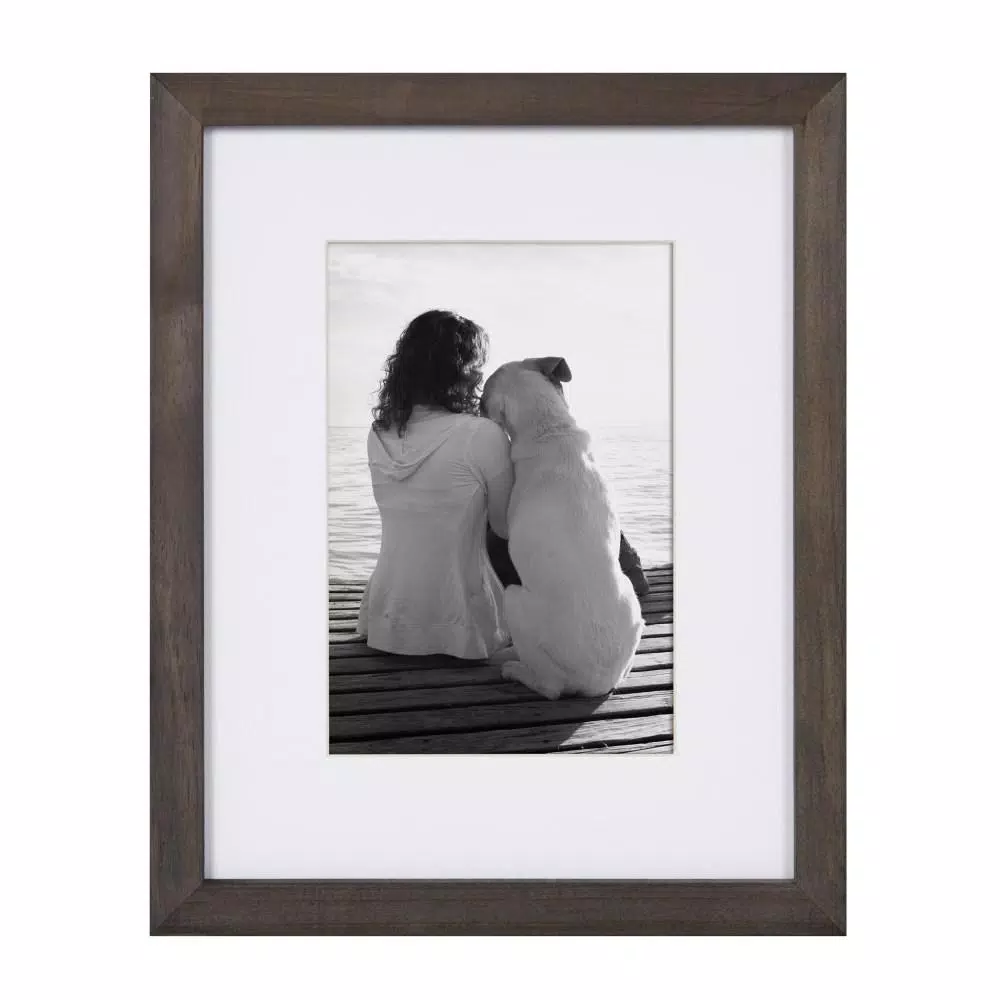 DesignOvation Gallery Wood Picture Frame Set, Gray, 8x10 in. (Matted to 5x7 in.), Set of 4