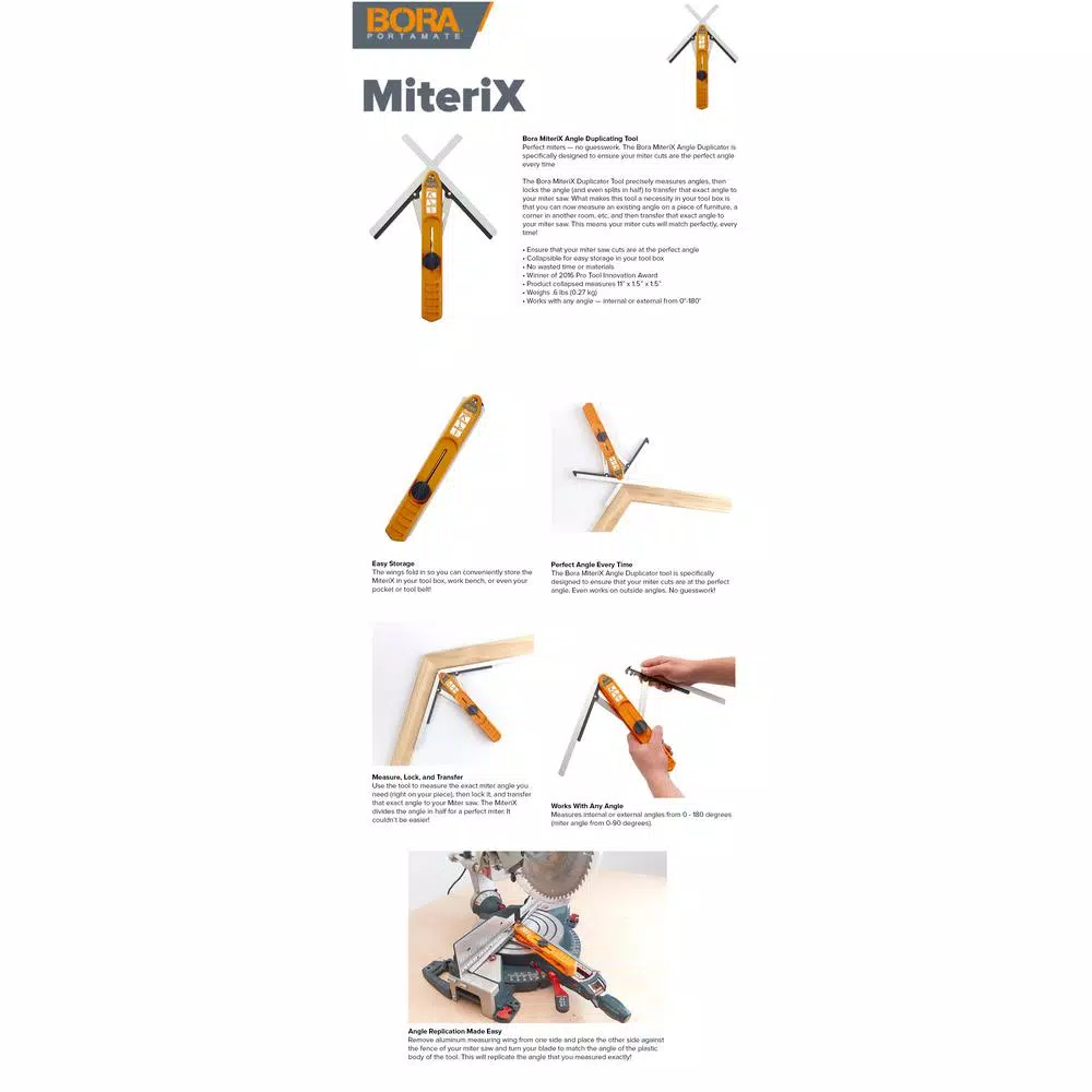 BORA MiteriX Angle Duplicating Miter Tool for Precise Miter Saw Cuts