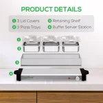NutriChef 21.9 in. Stainless Steel 3-Plate Electric Buffet Server Food Warming Tray thumbnail 9
