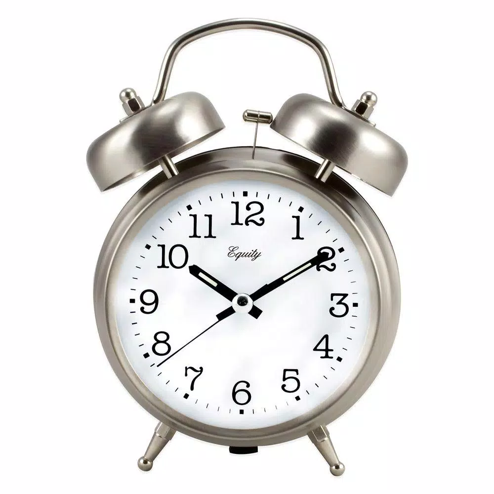 Equity by La Crosse Chrome Metal Twin Bell Analog Quartz Alarm Table Clock with Backlight