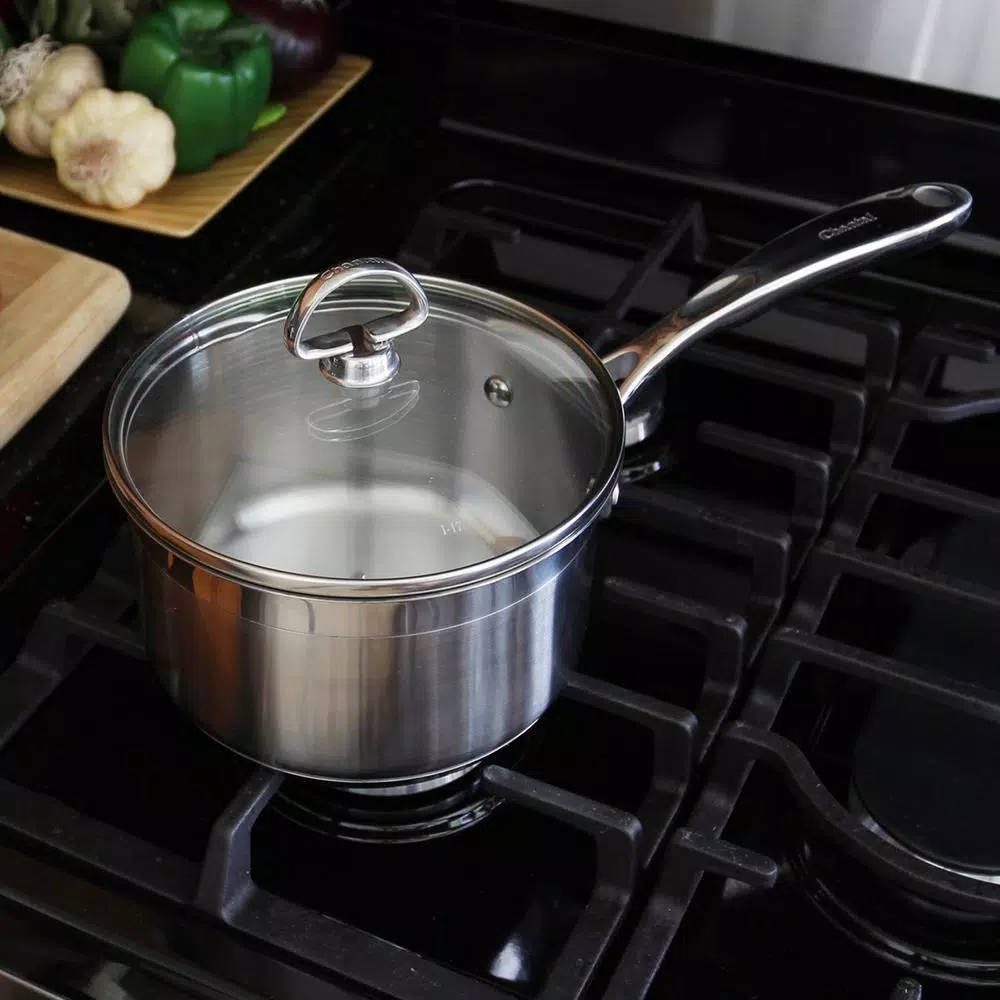 Chantal Induction 21 Steel 2 Qt. Stainless Steel Saucepan with Glass Lid, Brushed Finish