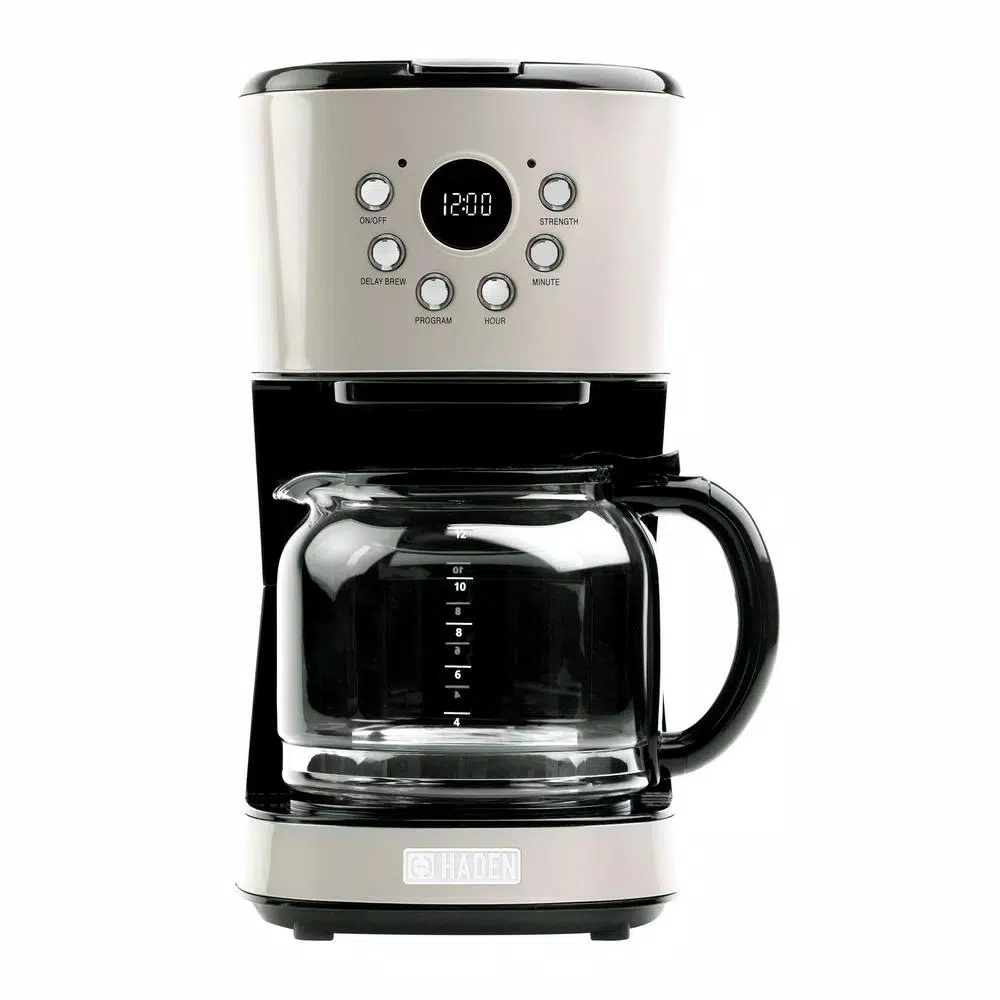 Haden 12-Cup Retro Style Programmable Drip Coffee Maker with Strength Control, Putty