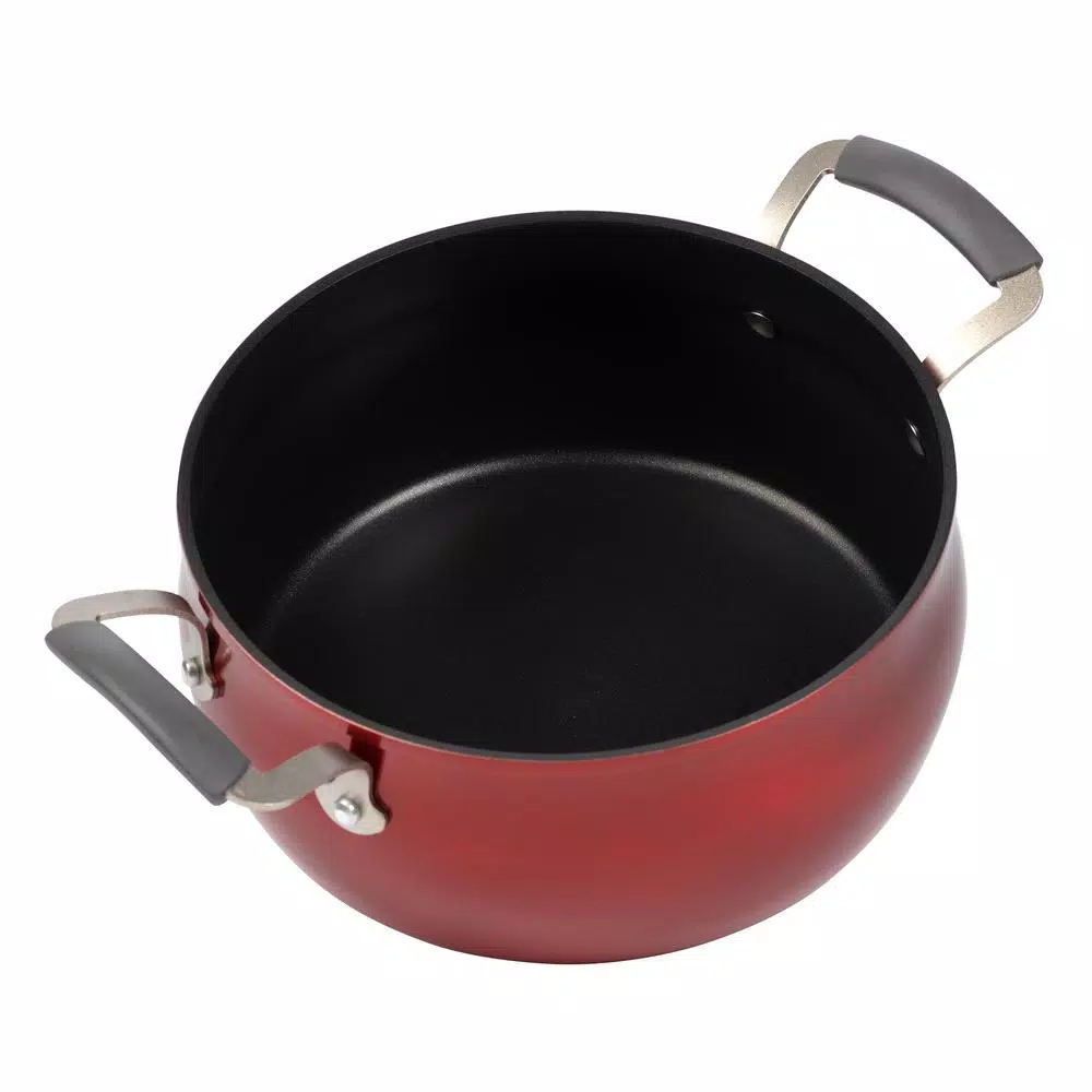 Epicurious 5 Qt. Hard-Anodized Aluminum Nonstick Chili Pot with Glass Lid, Red