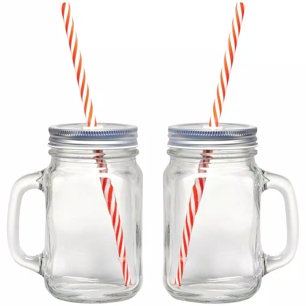 Starfrit Gourmet By Starfrit 12-Piece Glass Mason Jar Mug Set with Lids and Reusable Straws, 16 oz.